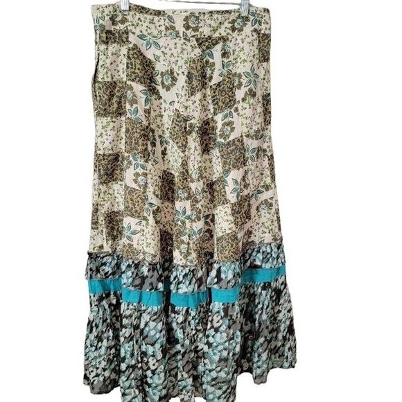NWT Anthropologie Raga Floral Maxi Skirt XL Boho Lightweight Turquoise Brown - Picture 1 of 13